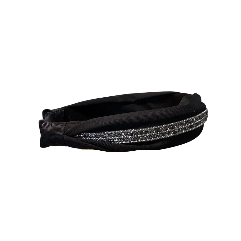 4/$40 Black Knotted‎ Rhinestone Silver Crystal Embellished Wide Headband